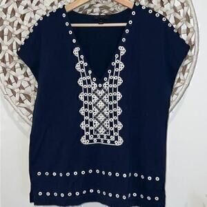 J. Crew navy and white Eyelet blouse size small like new condition